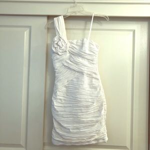 White ruched cocktail/ wedding reception dress